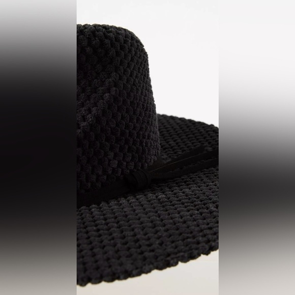 Anthropologie Black Textured Terry Rancher Hat New